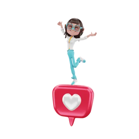Successful woman doing like with dance  3D Illustration