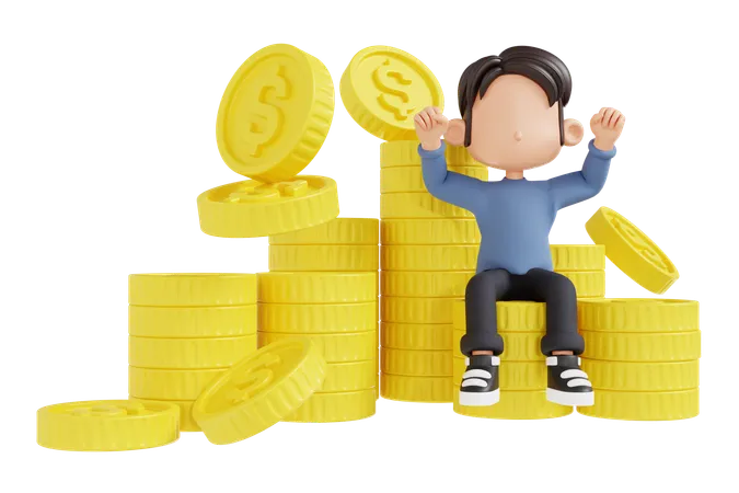 Successfull Businessman With Huge Money Savings  3D Illustration