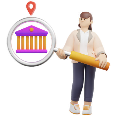 Suche nach Bankstandort  3D Illustration