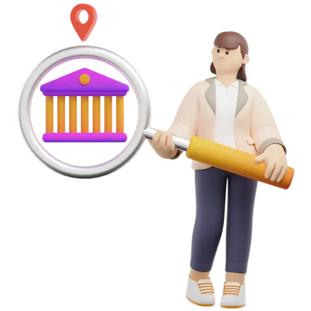Suche nach Bankstandort  3D Illustration