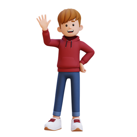 Sudadera con capucha para niño agitando la mano  3D Illustration