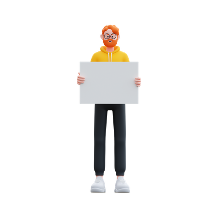 Sudadera con capucha Hombre sosteniendo tablero en blanco  3D Illustration