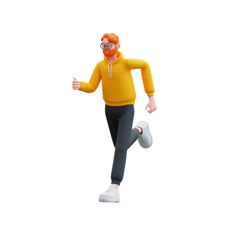 Hombre con capucha corriendo rápido  3D Illustration