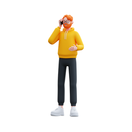 Hombre con capucha hablando por teléfono  3D Illustration