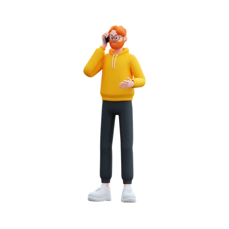Hombre con capucha hablando por teléfono  3D Illustration