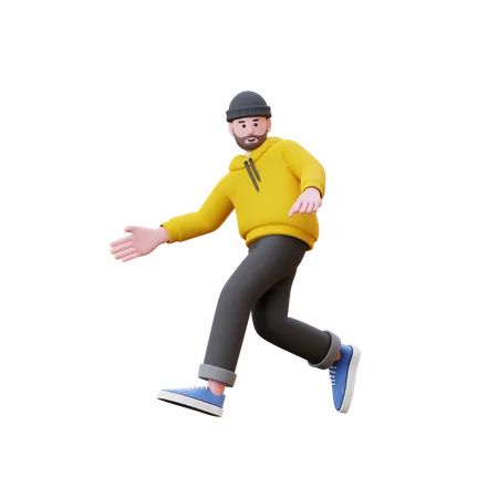 Sudaderas Hombre Corriendo Con La Mano Abierta  3D Illustration