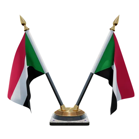 Sudan - Doppelter Tischflaggenständer  3D Flag