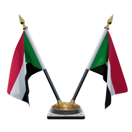 Sudan Double Desk Flag Stand  3D Illustration