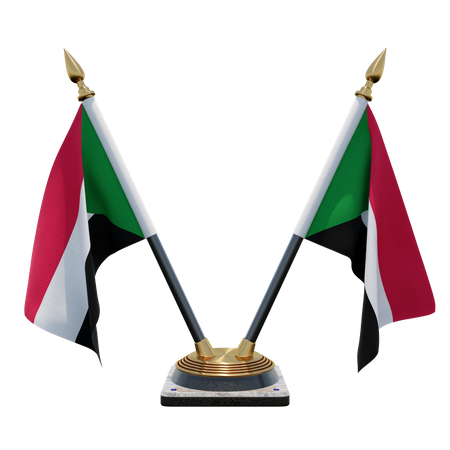 Suporte de bandeira de mesa duplo (V) do Sudão  3D Icon