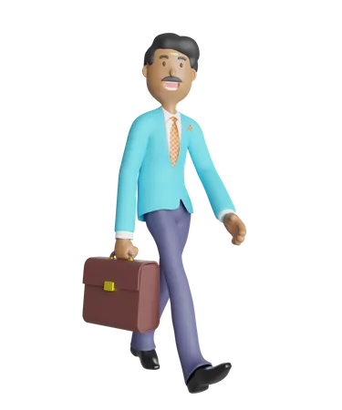 Südindischer Geschäftsmann hält eine Aktentasche in der Hand und geht ins Büro  3D Illustration