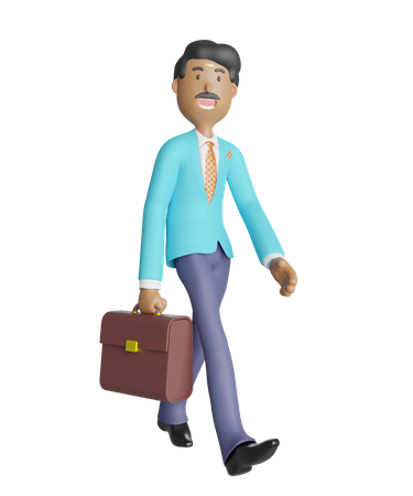 Südindischer Geschäftsmann hält eine Aktentasche in der Hand und geht ins Büro  3D Icon