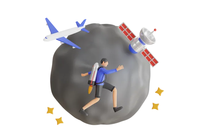 Suena Con Viajar Alrededor Del Mundo En Cohete Ilustracion 3 D De Viajes Alrededor Del Mundo 3D Illustration