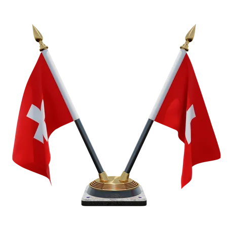 Suporte de bandeira de mesa duplo (V) da Suíça  3D Icon