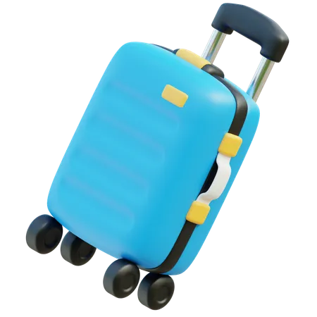 3 D Blue Hard Shell Suitcase With Yellow Details And Telescopic Handle 3D Icon