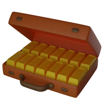Suitcase full of gold bars 3D Illustration