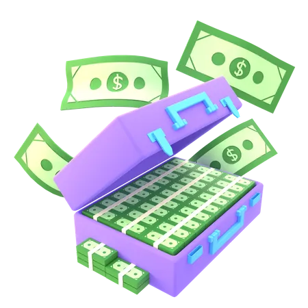 Suitcase With Cash  3D Illustration