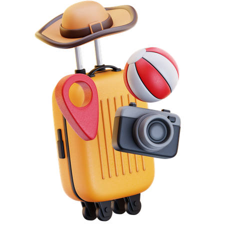 Suitcase with hat ball camera pin point  3D Icon