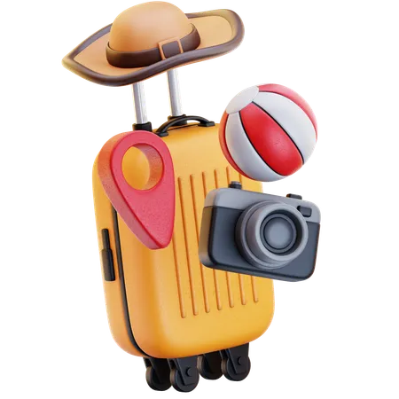 Suitcase with hat ball camera pin point  3D Icon