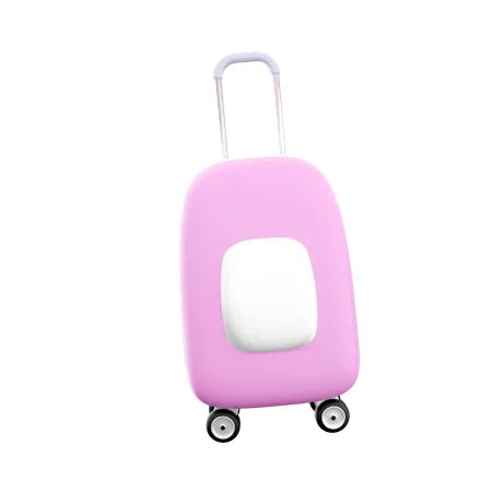 3 D Rendering Pink Suitcase With Wheels Icon 3 D Render Travel Element Icon Suitcase 3D Icon