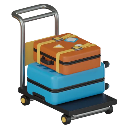 Suitcases On A Luggage Trolley Perfect For Evoking The Spirit Of Travel Vacation And Globetrotting Adventures 3 D Render Illustration 3D Icon