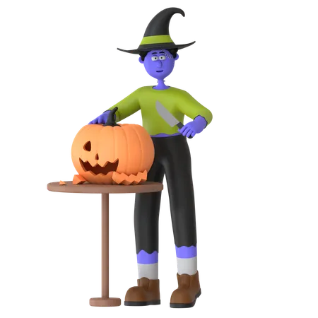 Sumérgete en el espíritu de Halloween tallando diseños intrincados en calabazas  3D Illustration