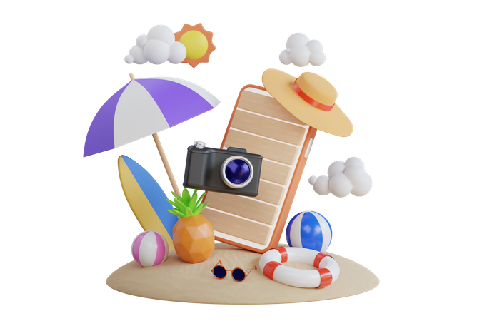 Summer beach traveler  3D Illustration