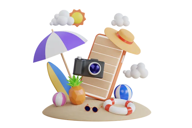 Summer beach traveler  3D Illustration