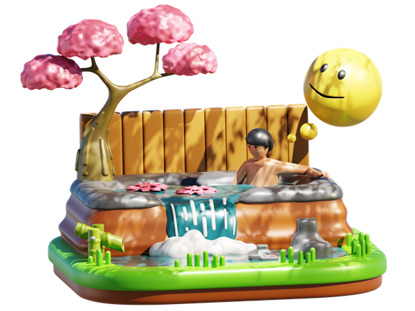 Summer Hot Spring  3D Illustration