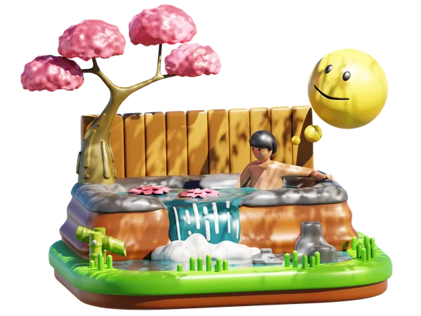 Summer Hot Spring  3D Illustration