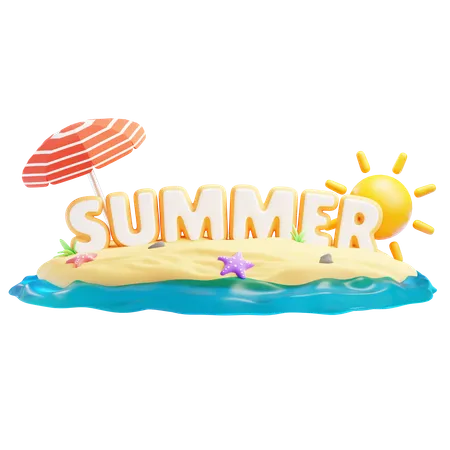 Summer Theme On The Beach With Summer Text 3D Icon