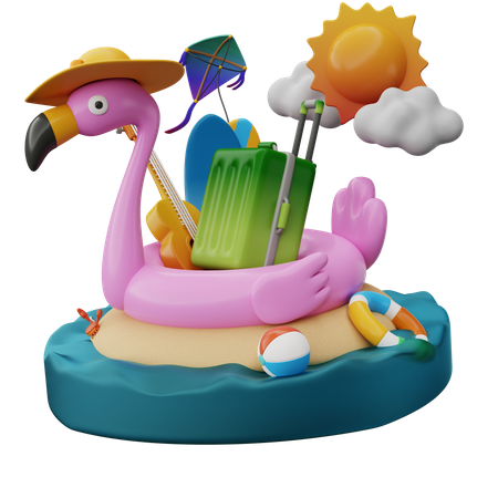 Summertime On The Beach  3D Illustration