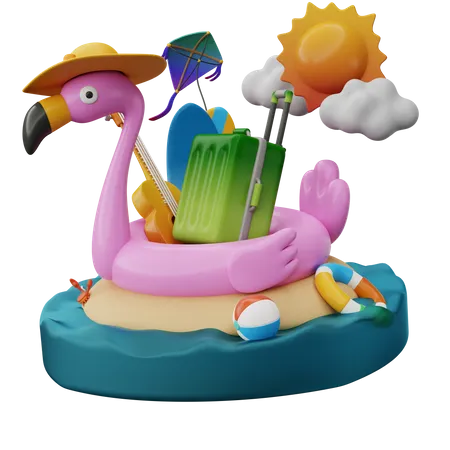 Summertime On The Beach  3D Illustration