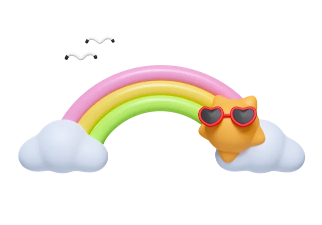 3 D Summer Vacation Sun Rainbow Cloud Tropic Beach Objects Summer Vacation And Holidays Concept Icon Isolated On White Background 3 D Rendering Illustration Clipping Path 3D Icon
