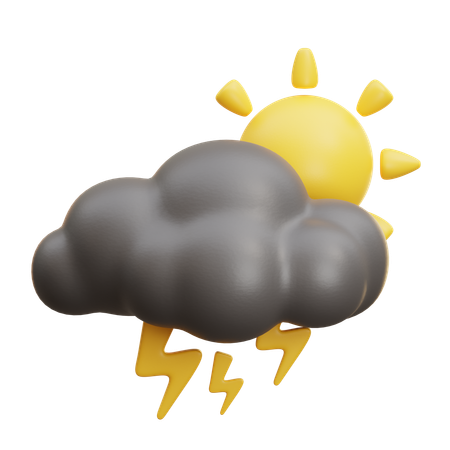 Sun And Thundercloud Weather  3D Icon