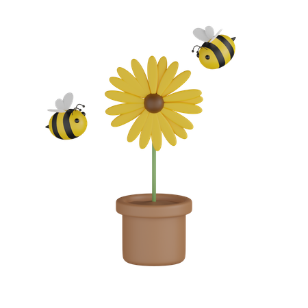 Sun Flower With Bee 3D Icon