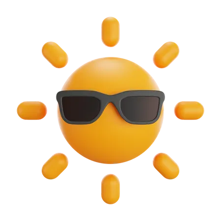 3 D Sun With Sun Glasses Summer Vacation 3 D Design Concept Minimal Cartoon Weather Sunshine Render Scene Design 3D Icon