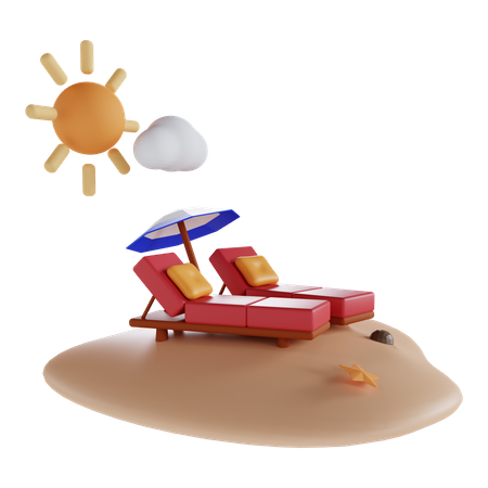 Sunbathing On The Beach  3D Illustration