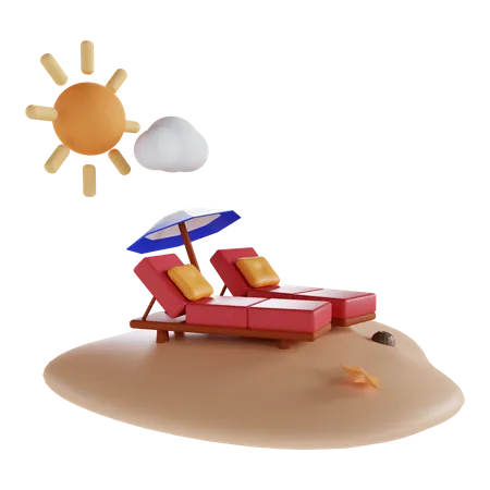 Sunbathing On The Beach  3D Illustration