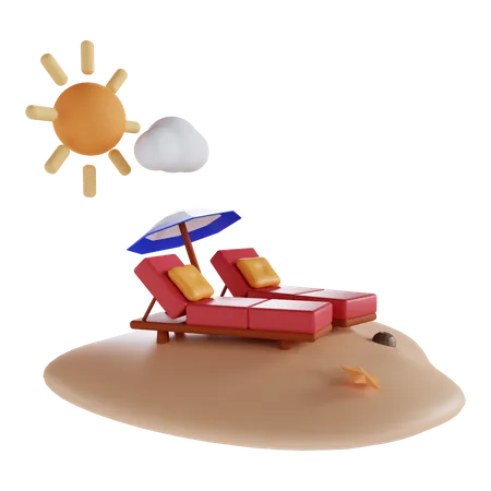 Sunbathing On The Beach 3D Illustration