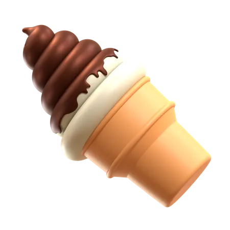 Sundae choco baunilha casquinha de sorvete suave  3D Icon