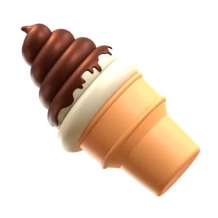 Sundae Choco Vanilla Soft Ice Cream Cone  3D Icon