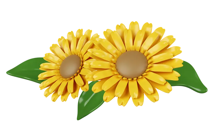 3 D Sun Flowers Decorative Flowers Colorful Spring Bouquet Floral Arrangement Garland Icon Isolated On White Background 3 D Rendering Illustration Clipping Path 3D Icon