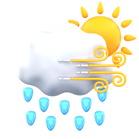 Sunny Drizzle With Wind  3D Icon