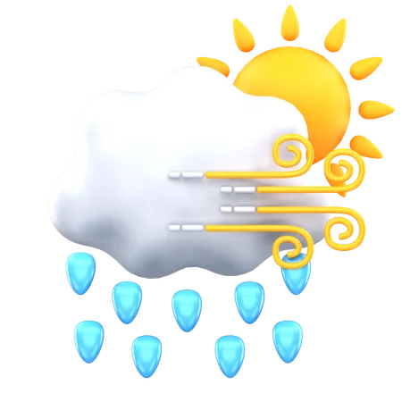 Sunny Drizzle With Wind  3D Icon