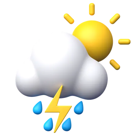 Sunny Rain with Lightning  3D Icon