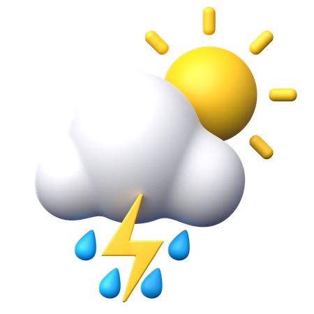 Sunny Rain with Lightning  3D Icon