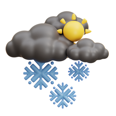 Sunny Snow Cloud With Sun  3D Icon