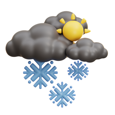Sunny Snow Cloud With Sun  3D Icon
