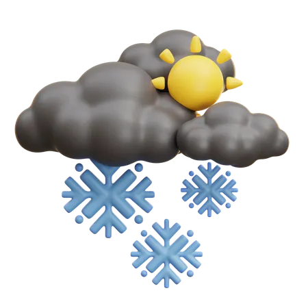 Sunny Snow Cloud With Sun  3D Icon
