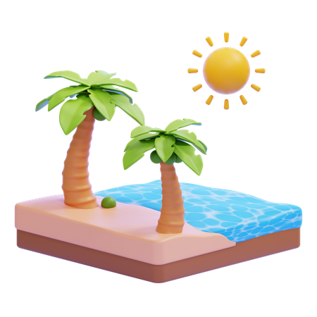 Sunny Tropical Beach With Palm Trees  3D Icon